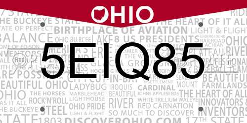 5EIQ85 Ohio License Plate