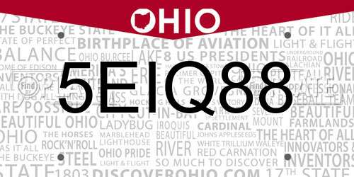 5EIQ88 Ohio License Plate