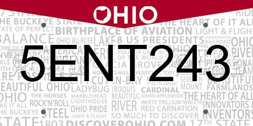 5ENT243 Ohio License Plate