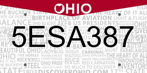5ESA387 Ohio License Plate
