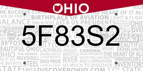5F83S2 Ohio License Plate