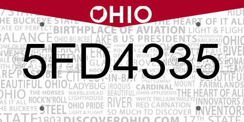 5FD4335 Ohio License Plate