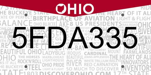5FDA335 Ohio License Plate