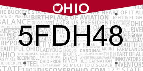 5FDH48 Ohio License Plate