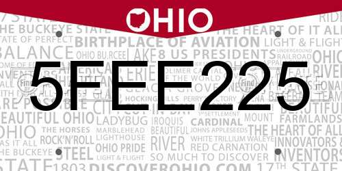 5FEE225 Ohio License Plate