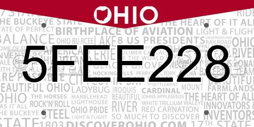 5FEE228 Ohio License Plate