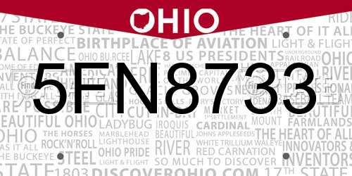 5FN8733 Ohio License Plate