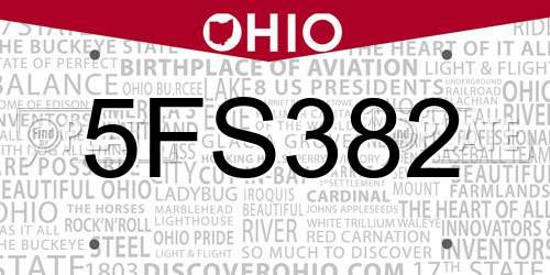 5FS382 Ohio License Plate
