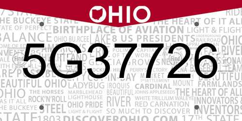5G37726 Ohio License Plate