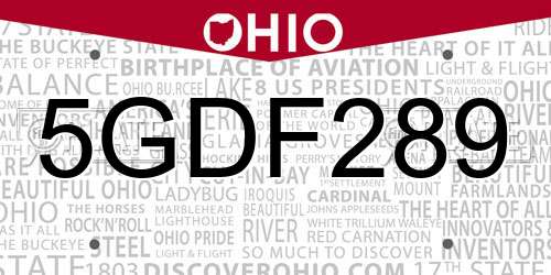 5GDF289 Ohio License Plate