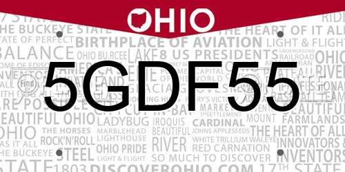 5GDF55 Ohio License Plate