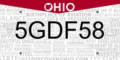 5GDF58 Ohio License Plate