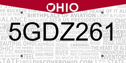 5GDZ261 Ohio License Plate