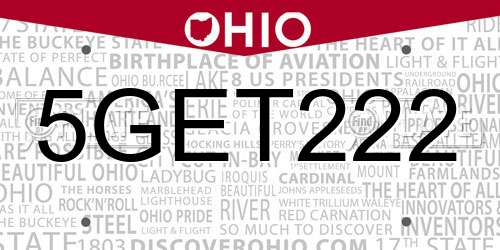 5GET222 Ohio License Plate
