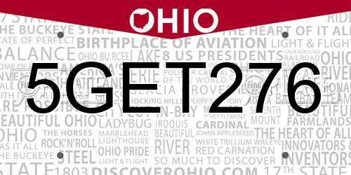 5GET276 Ohio License Plate
