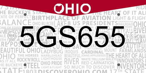 5GS655 Ohio License Plate