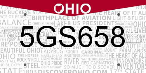 5GS658 Ohio License Plate