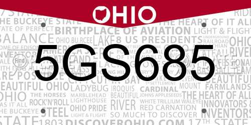 5GS685 Ohio License Plate