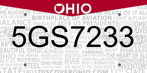 5GS7233 Ohio License Plate