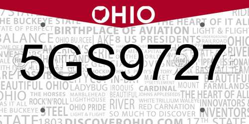 5GS9727 Ohio License Plate