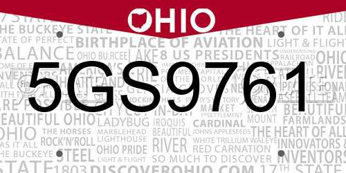 5GS9761 Ohio License Plate