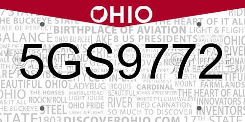 5GS9772 Ohio License Plate