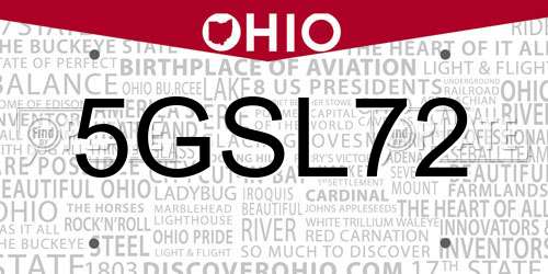 5GSL72 Ohio License Plate