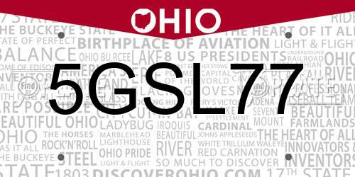 5GSL77 Ohio License Plate