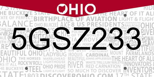 5GSZ233 Ohio License Plate