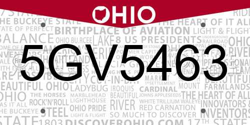 5GV5463 Ohio License Plate