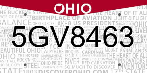 5GV8463 Ohio License Plate