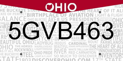 5GVB463 Ohio License Plate