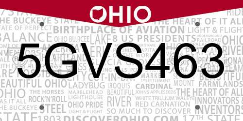 5GVS463 Ohio License Plate