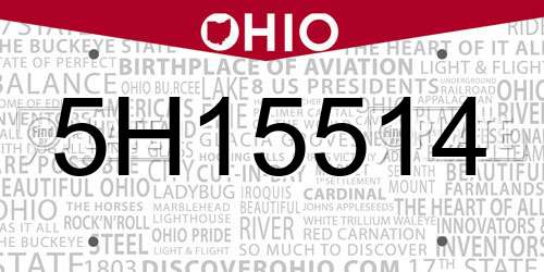5H15514 Ohio License Plate