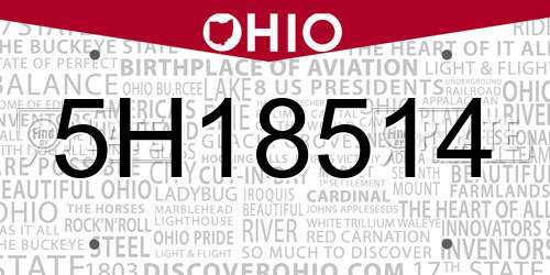 5H18514 Ohio License Plate