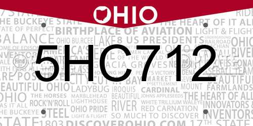 5HC712 Ohio License Plate