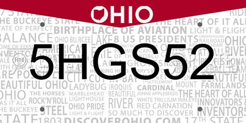 5HGS52 Ohio License Plate