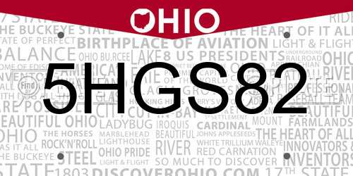 5HGS82 Ohio License Plate