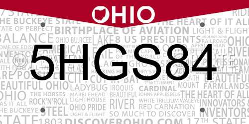 5HGS84 Ohio License Plate