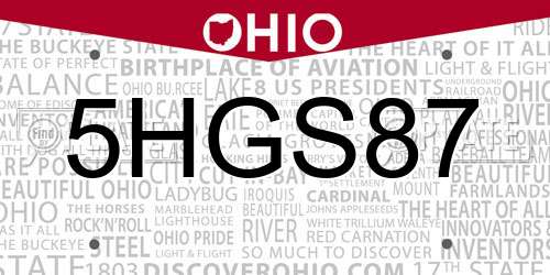 5HGS87 Ohio License Plate