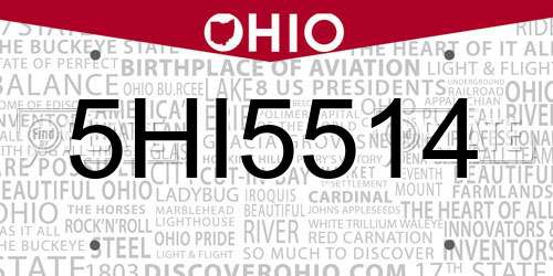 5HI5514 Ohio License Plate