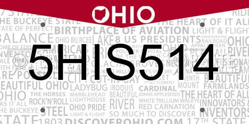 5HIS514 Ohio License Plate