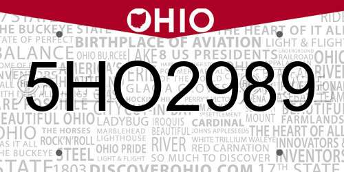 5HO2989 Ohio License Plate