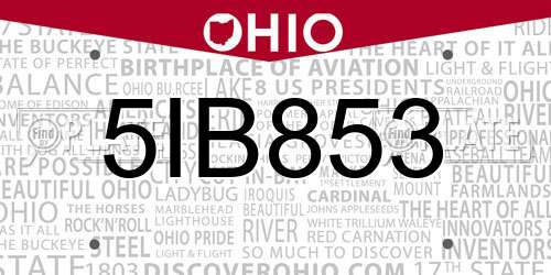 5IB853 Ohio License Plate