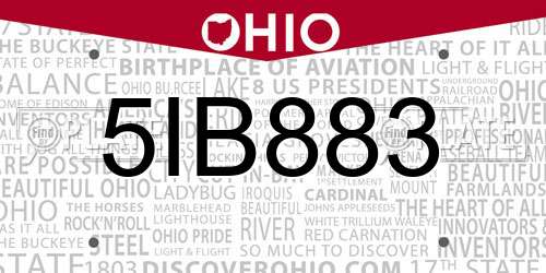 5IB883 Ohio License Plate