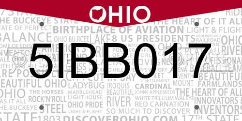 5IBB017 Ohio License Plate
