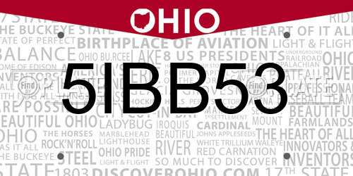 5IBB53 Ohio License Plate