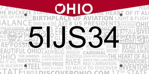 5IJS34 Ohio License Plate