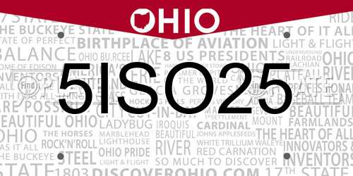 5ISO25 Ohio License Plate