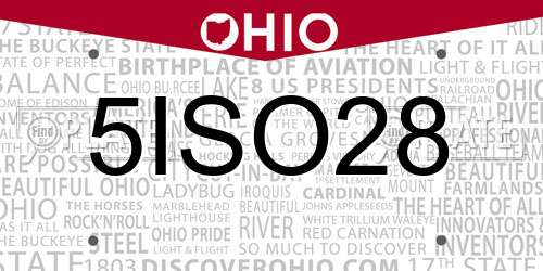5ISO28 Ohio License Plate